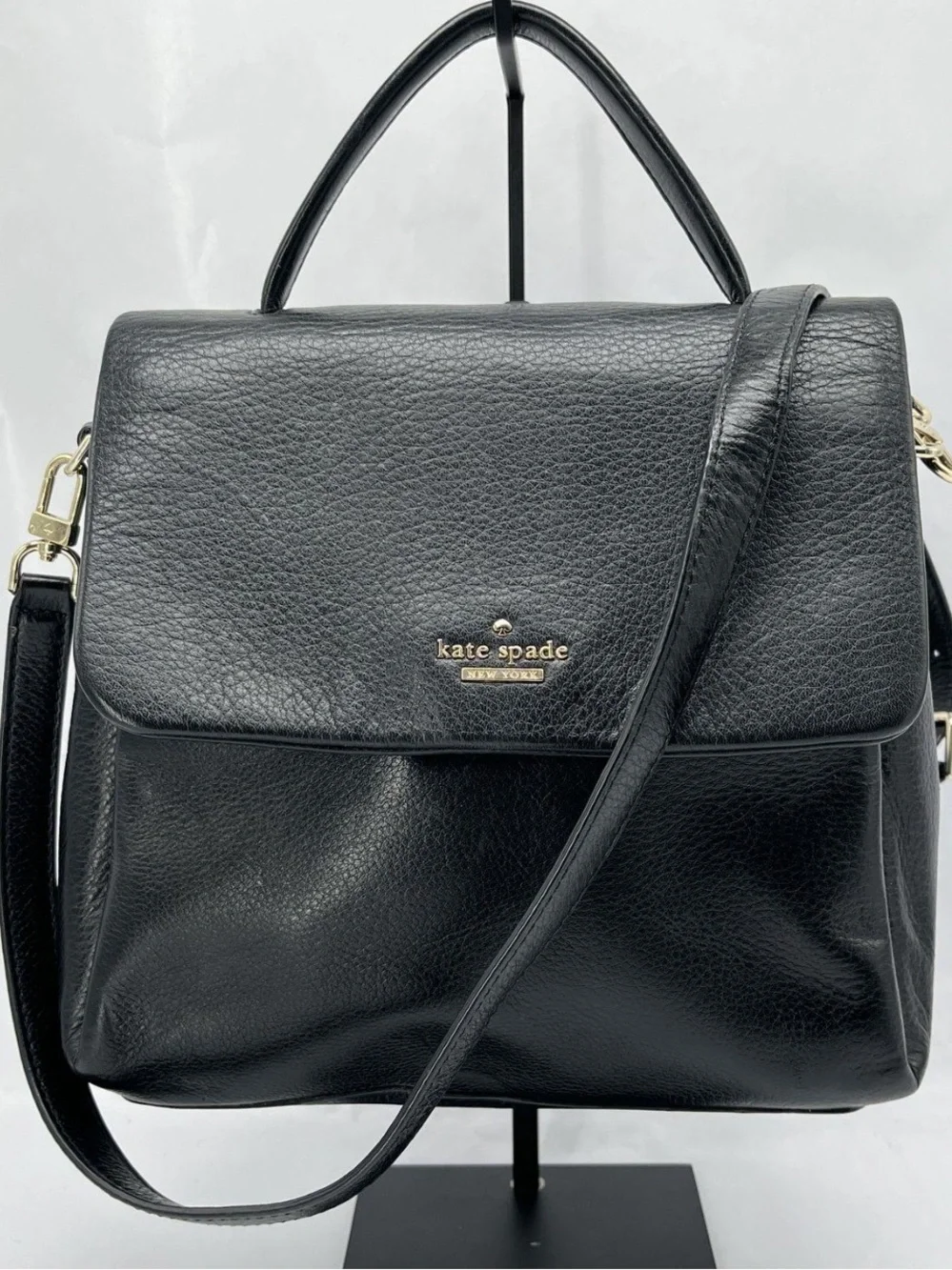 kate spade Black Leather Top-Handle Satchel with Crossbody Strap